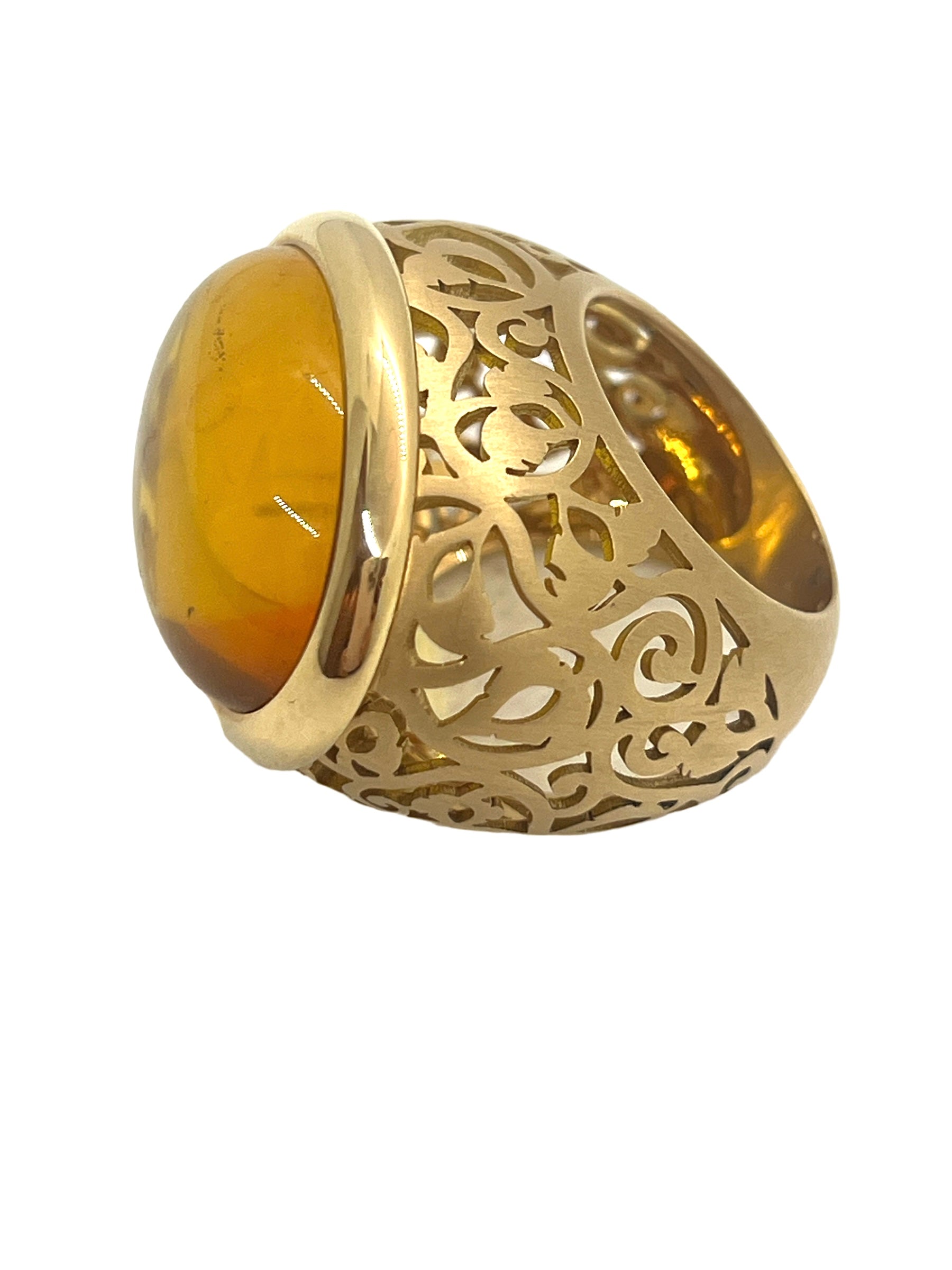 Pomellato, bague "Arabesque" Cabochon Ambre sur Or Rose