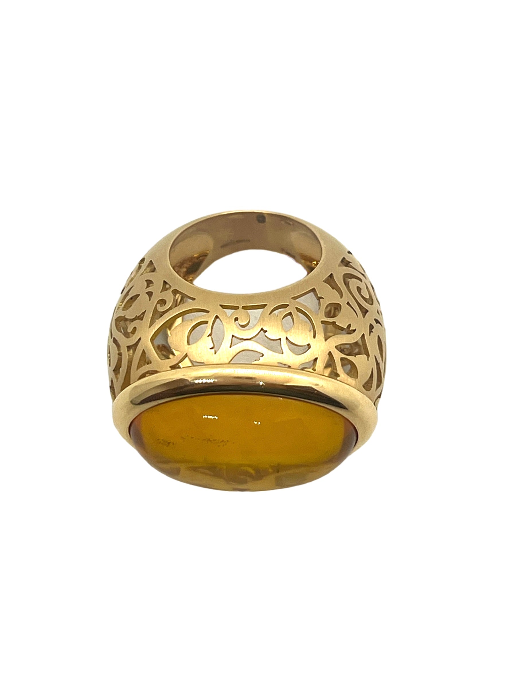 Pomellato, "Arabesque" ring with Amber Cabochon on Rose Gold
