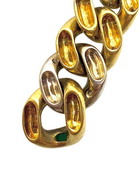 Pomellato, bracelet vintage "Tango" émeraudes et diamants sur or blanc et or jaune 18K - Maison Eloe