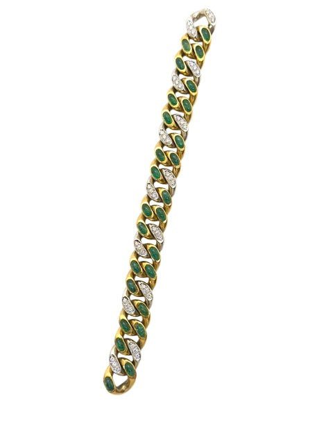 Pomellato, bracelet vintage "Tango" émeraudes et diamants sur or blanc et or jaune 18K - Maison Eloe