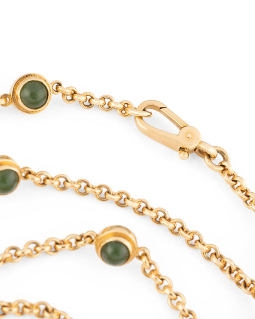 Pomellato vintage sautoir necklace in yellow gold, tiger's eye, quartz and jade
