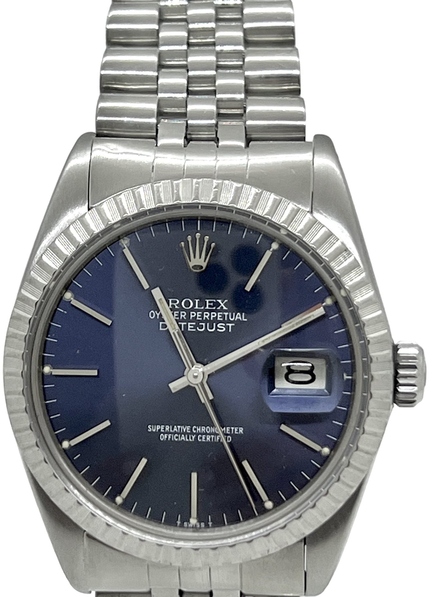 Vintage Rolex Datejust watch in steel with blue dial