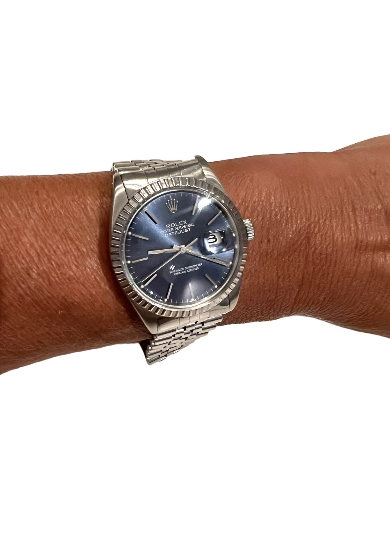 Vintage Rolex Datejust watch in steel with blue dial