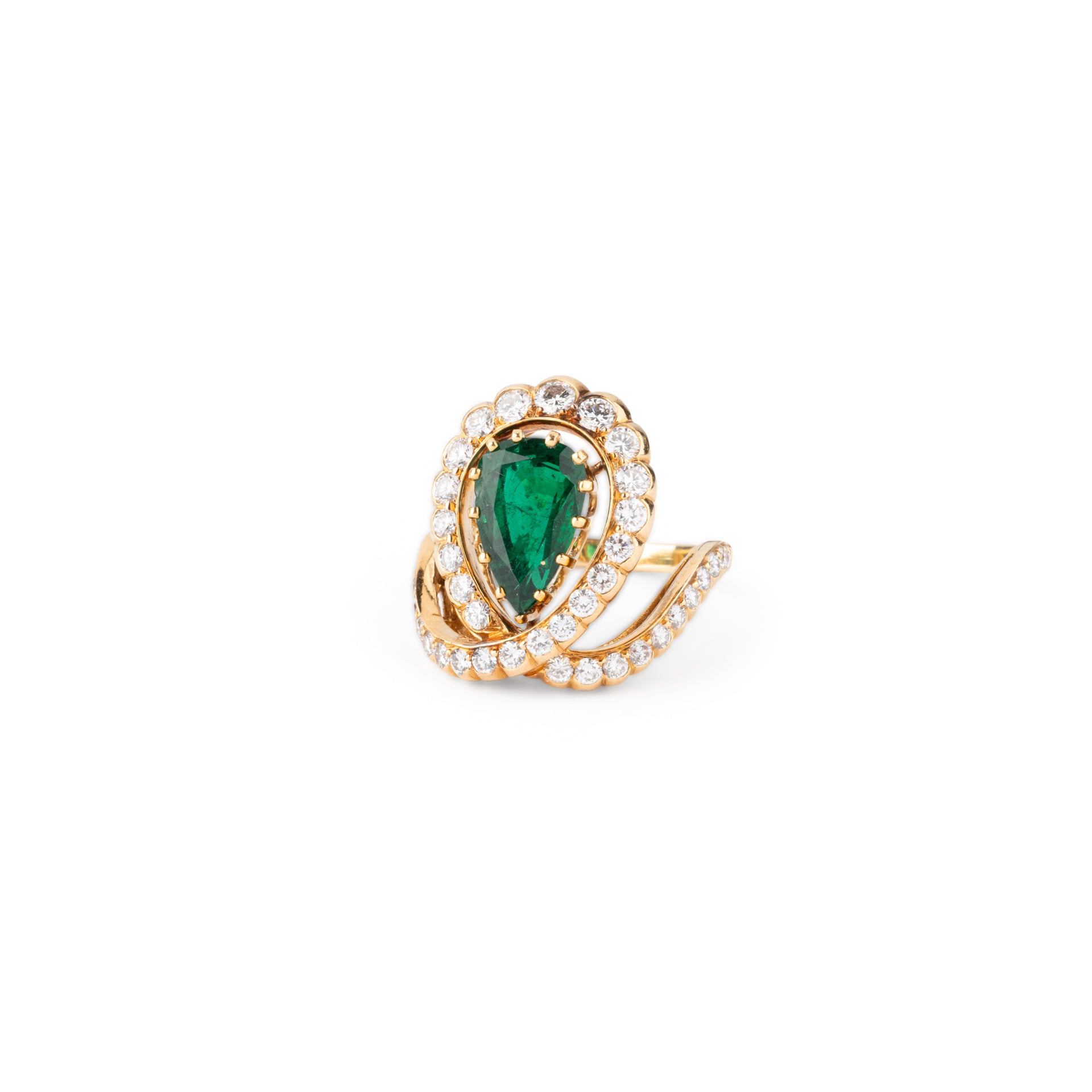 Reza, Bague Emeraude, diamants et or jaune