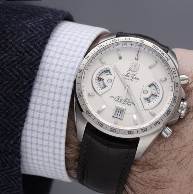 Tag Heuer Grand Carrera Chronographe en acier 43 mm avec boite d'origine - Maison Eloe