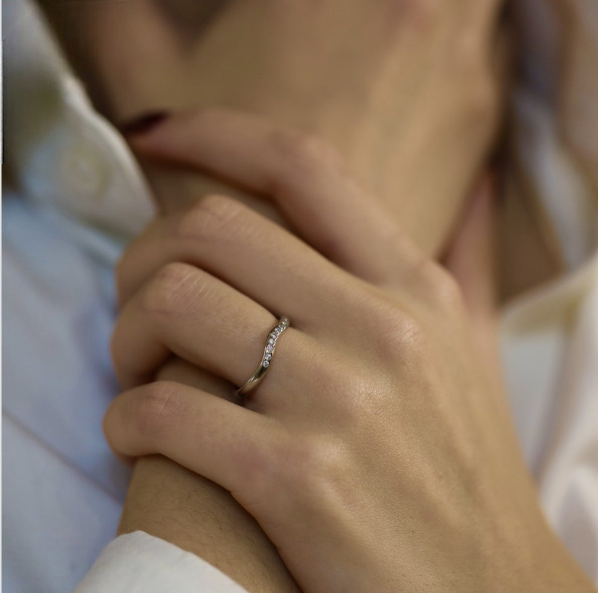 Tiffany Co Elsa Peretti, half wedding band in platinum and diamonds