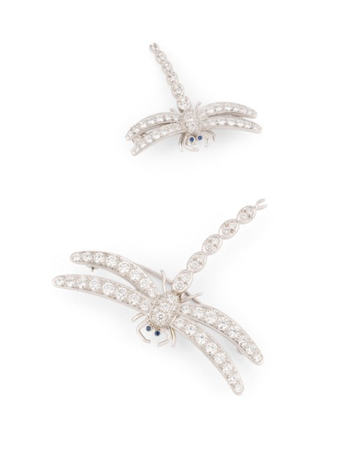 Tiffany & Co, 2 Vintage Dragonfly Brooches in Platinum, Diamonds and Sapphire