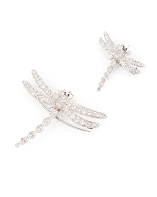 Tiffany & Co, 2 Vintage Dragonfly Brooches in Platinum, Diamonds and Sapphire