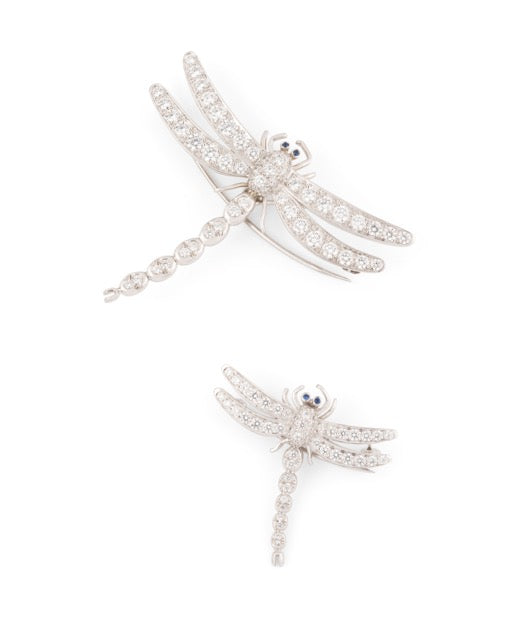 Tiffany & Co, 2 Vintage Dragonfly Brooches in Platinum, Diamonds and Sapphire