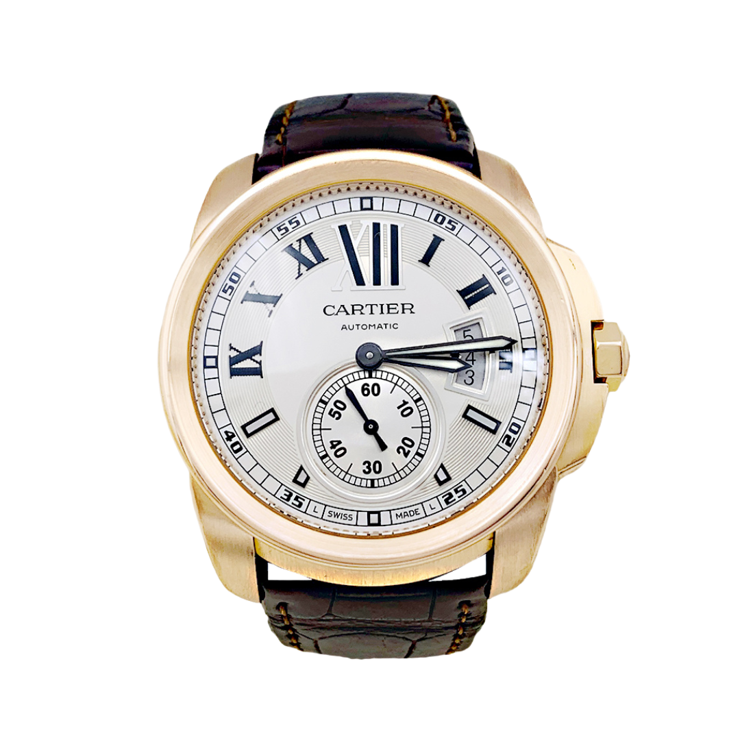 Montre Cartier, "Calibre de Cartier", or rose, cuir. - Maison Eloe