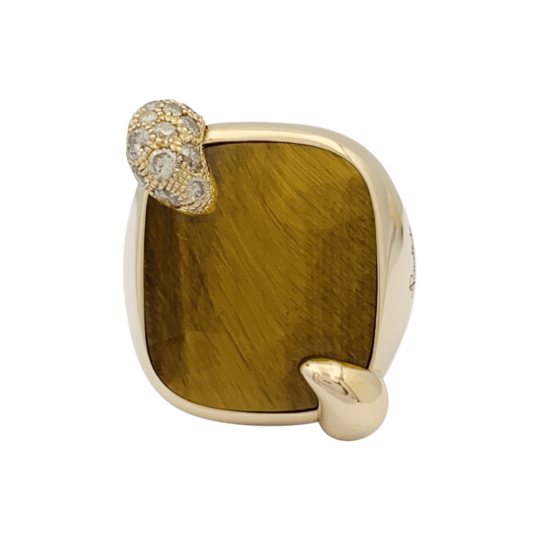 Bague Pomellato "Ritratto" or rose, diamants, oeil de tigre. - Maison Eloe