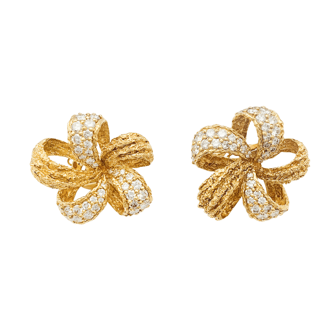 Grosses boucles d’oreilles fleurs M.Gérard en or jaune et diamants - Maison Eloe