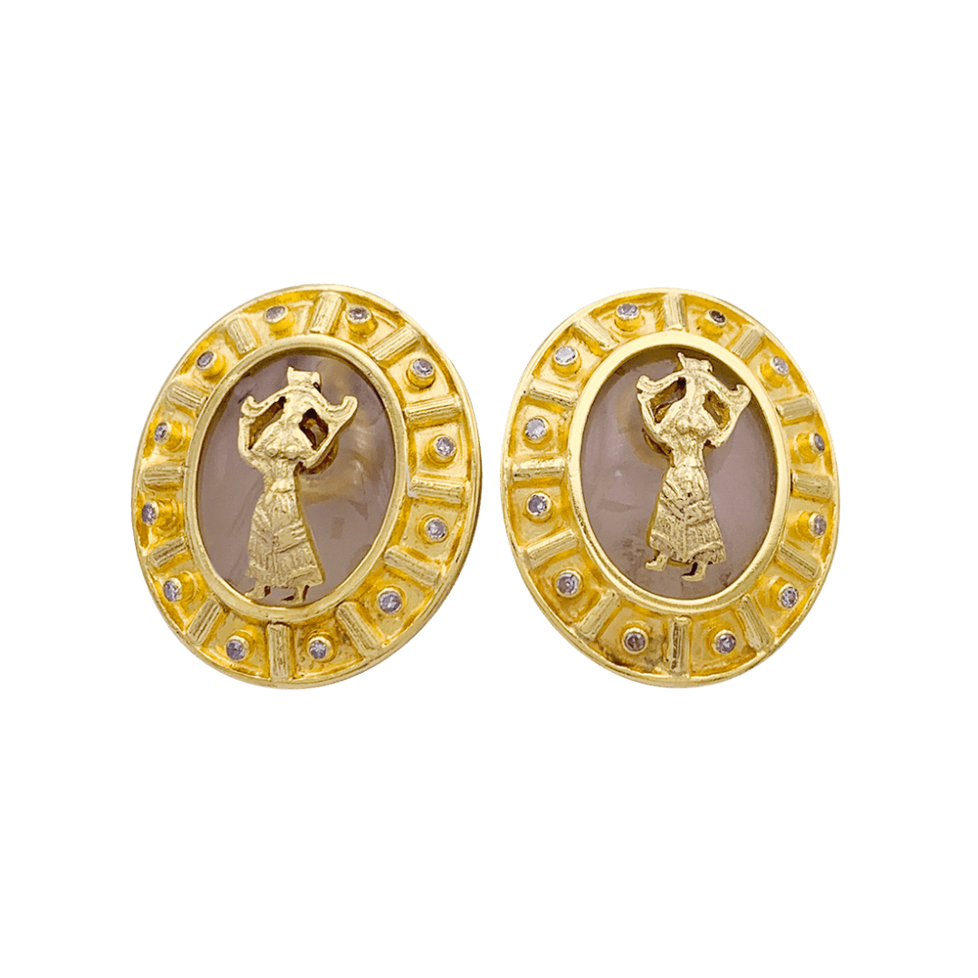 Boucles d'oreilles Lalaounis, "Bouclier d'Achilles", or jaune, cristal de roche. - Maison Eloe