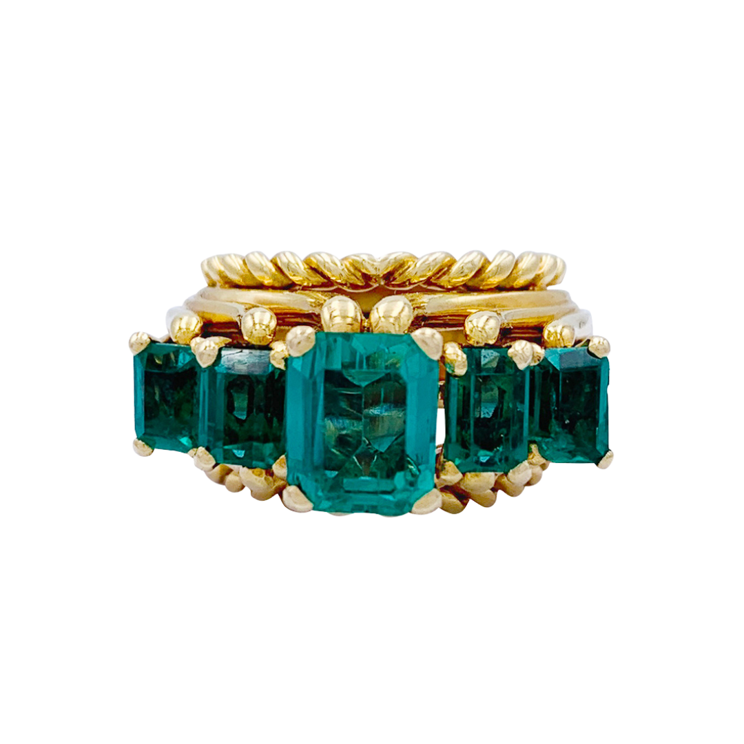 Bague vintage or jaune, émeraudes. - Maison Eloe