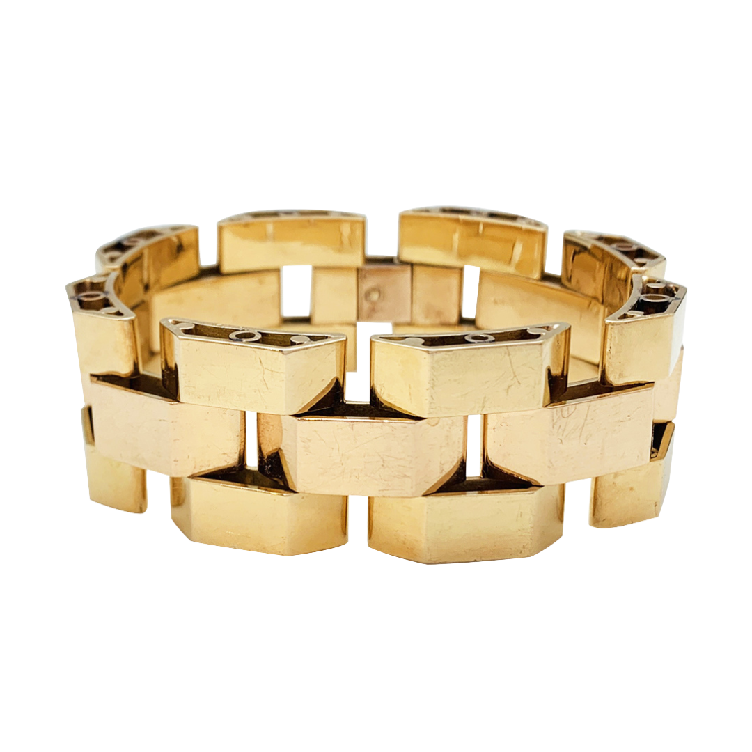 Bracelet Tank or rose et or jaune 190 mm de long.
