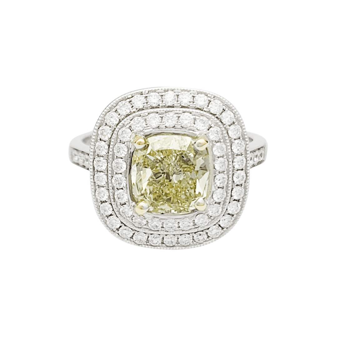 Bague or blanc, diamants et d'un diamant jaune de 2 carats - Maison Eloe
