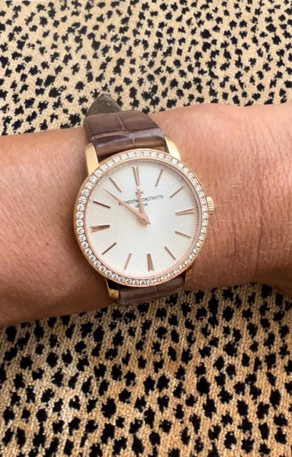 Vacheron Constantin, Montre Or Rose et Diamants sur Cuir