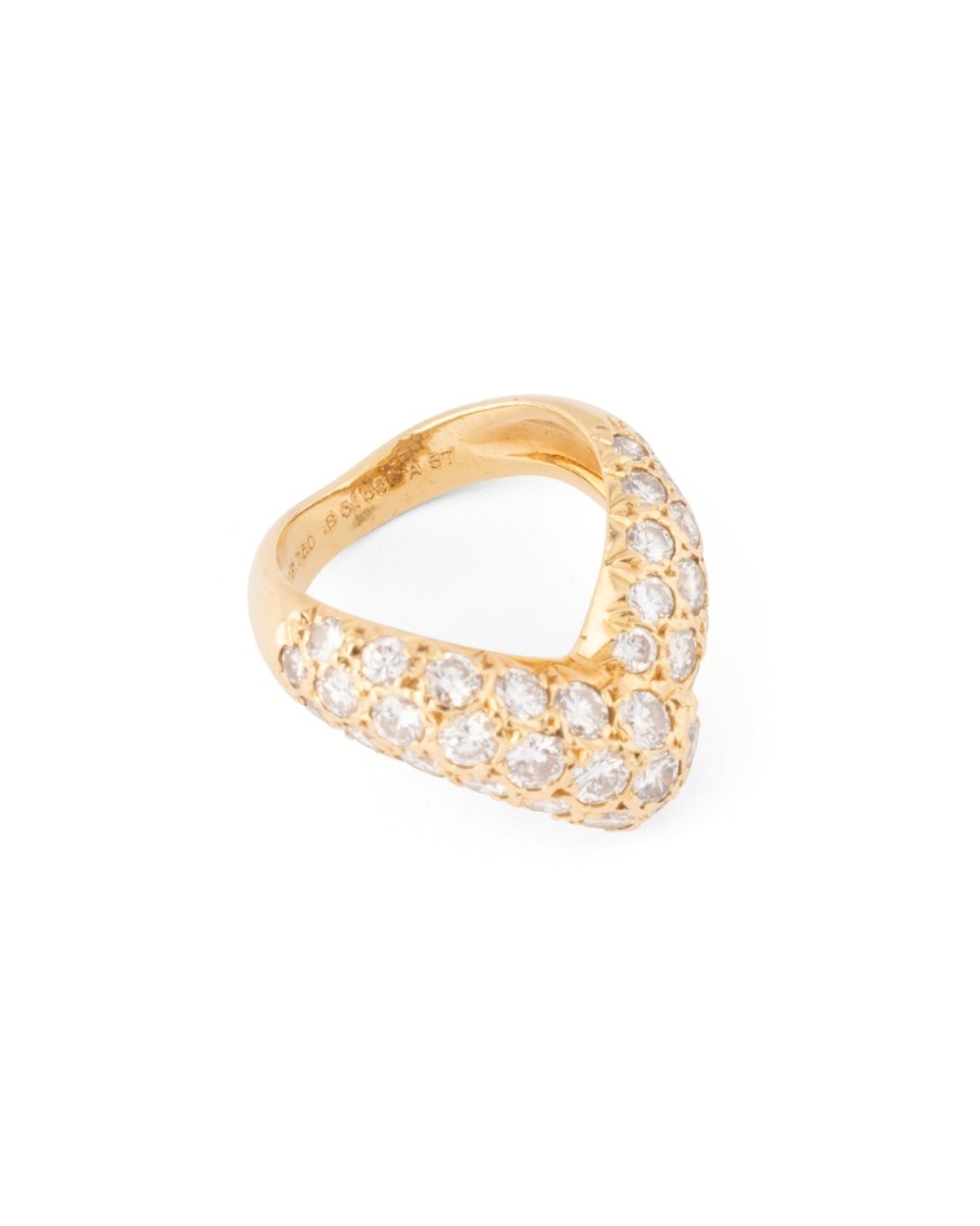 Van Cleef & Arpels 2 bagues en or jaune 18K, diamants et chrysoprase - Maison Eloe