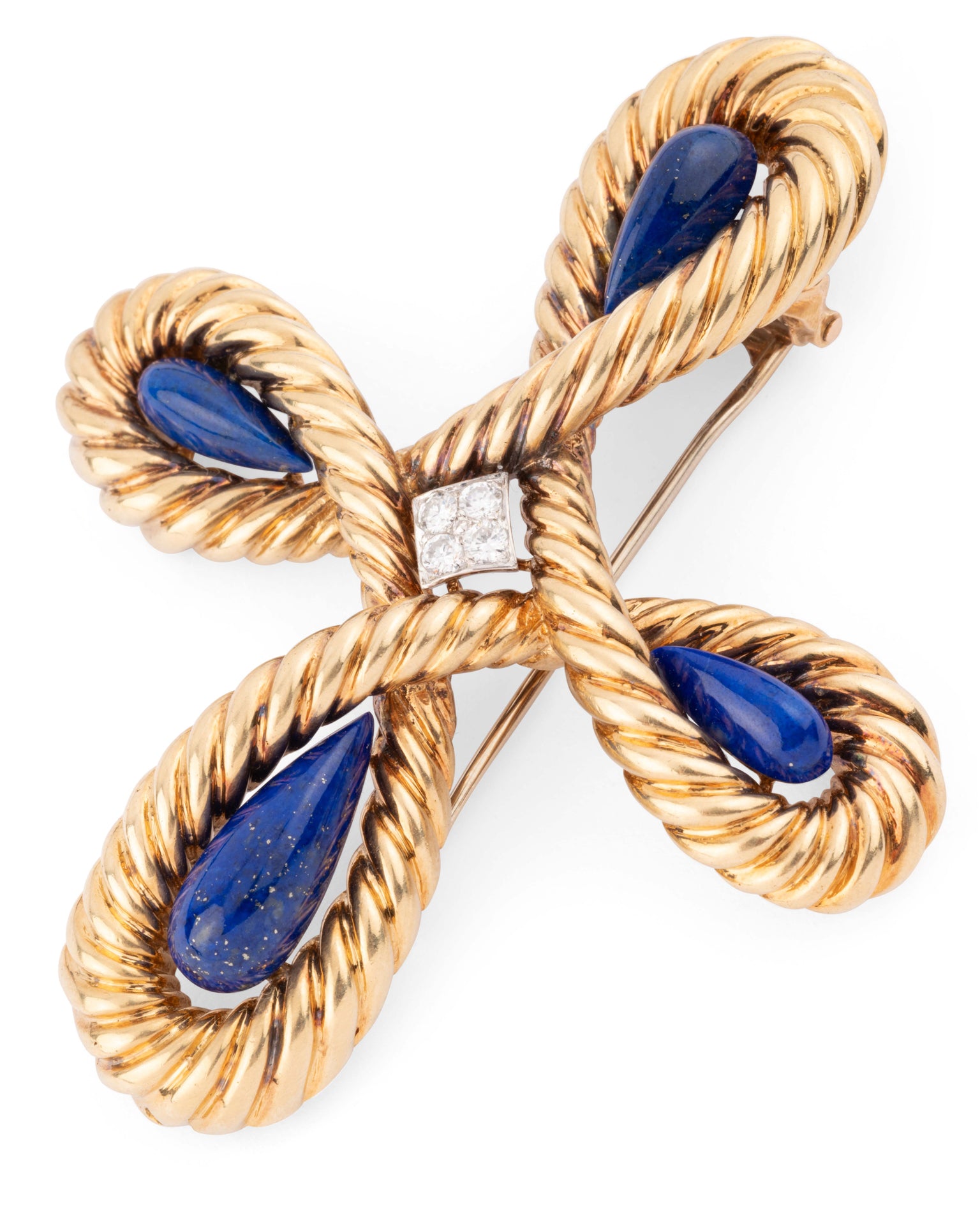 Van Cleef & Arpels, Vintage Two-Tone Gold Brooch, Diamonds, Lapis Lazuli