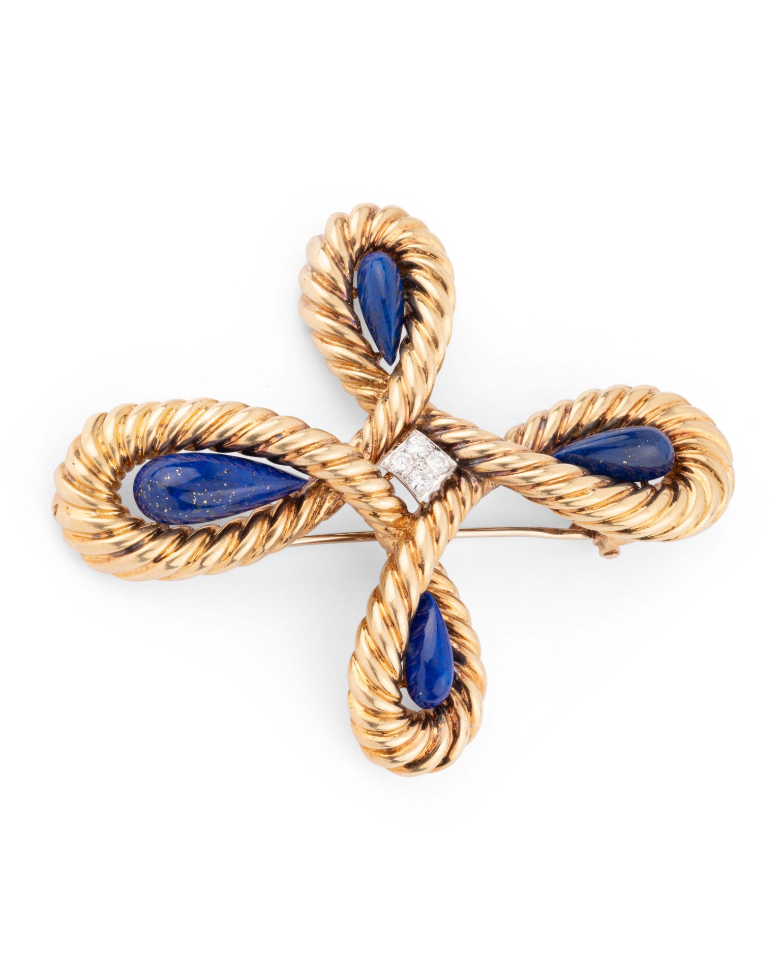 Van Cleef & Arpels, Vintage Two-Tone Gold Brooch, Diamonds, Lapis Lazuli
