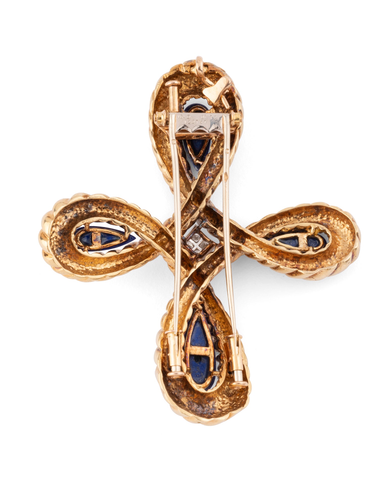 Van Cleef & Arpels, Vintage Two-Tone Gold Brooch, Diamonds, Lapis Lazuli