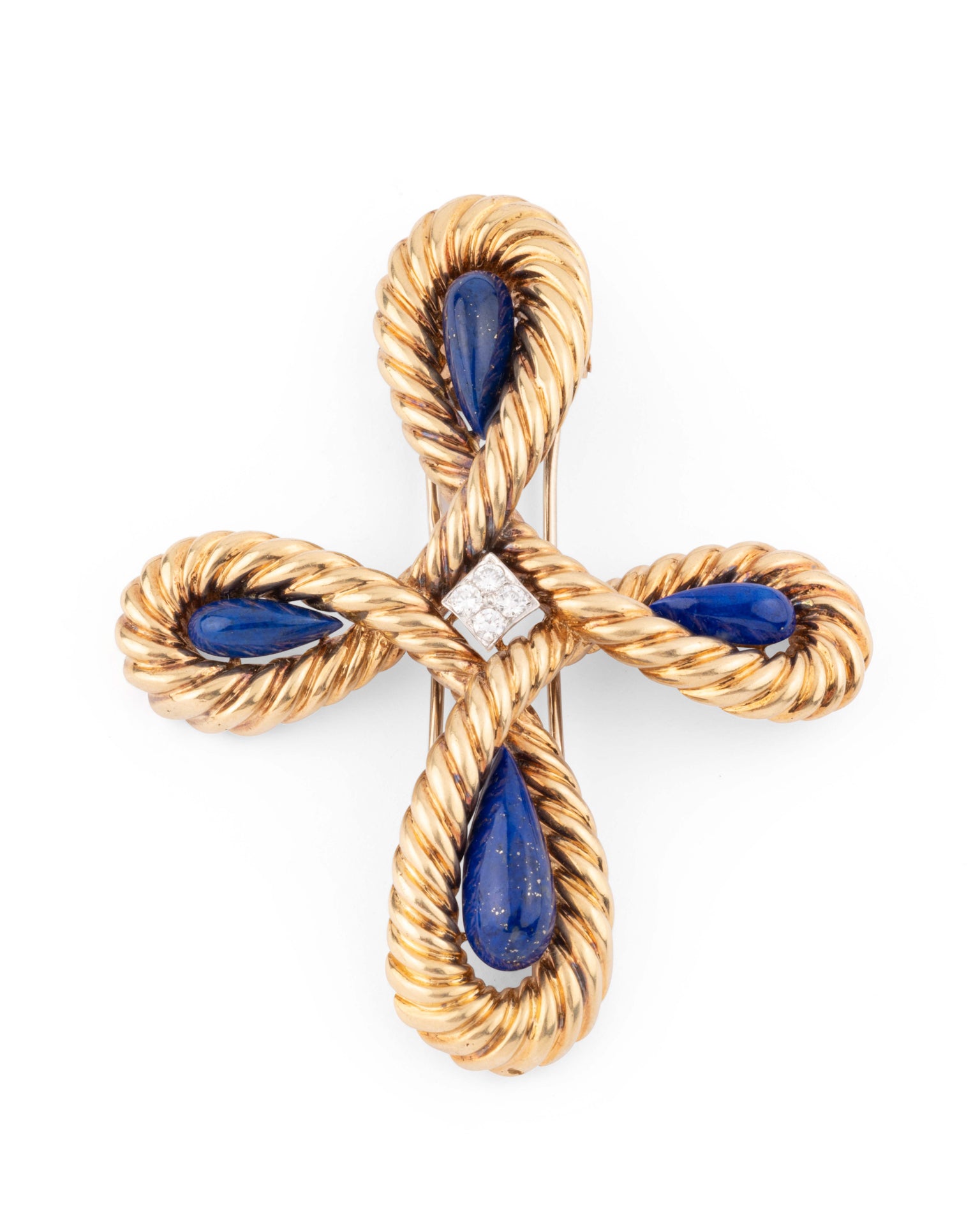 Van Cleef & Arpels, Broche Vintage deux Ors, Diamants, Lapis-Lazuli