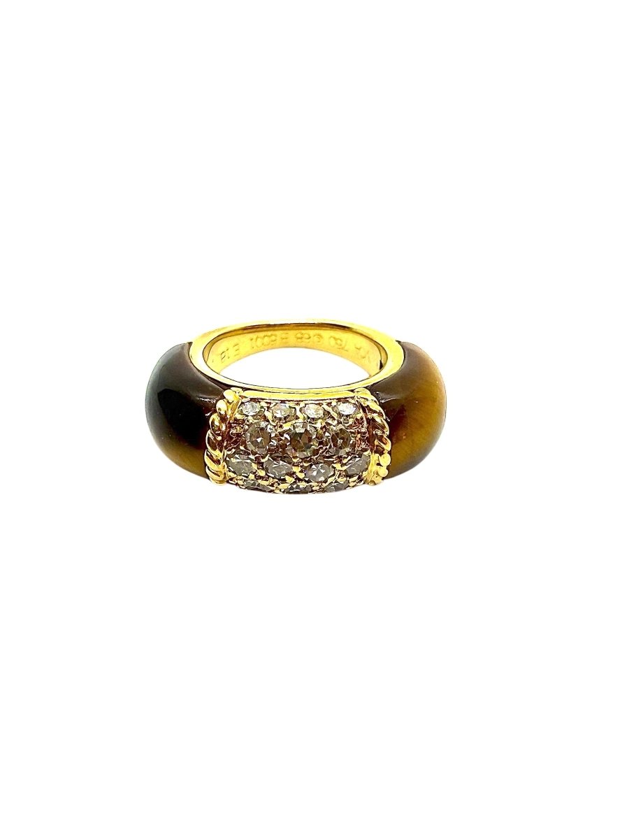 Van Cleef & Arpels bague "Philippine" en or jaune 18K diamants oeil de tigre - Maison Eloe