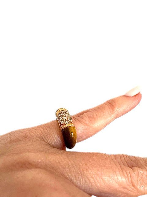 Van Cleef & Arpels bague "Philippine" en or jaune 18K diamants oeil de tigre - Maison Eloe