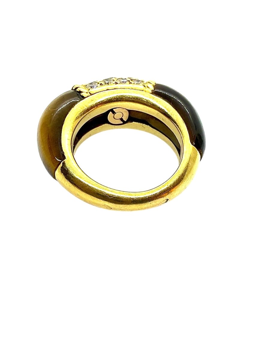 Van Cleef & Arpels bague "Philippine" en or jaune 18K diamants oeil de tigre - Maison Eloe
