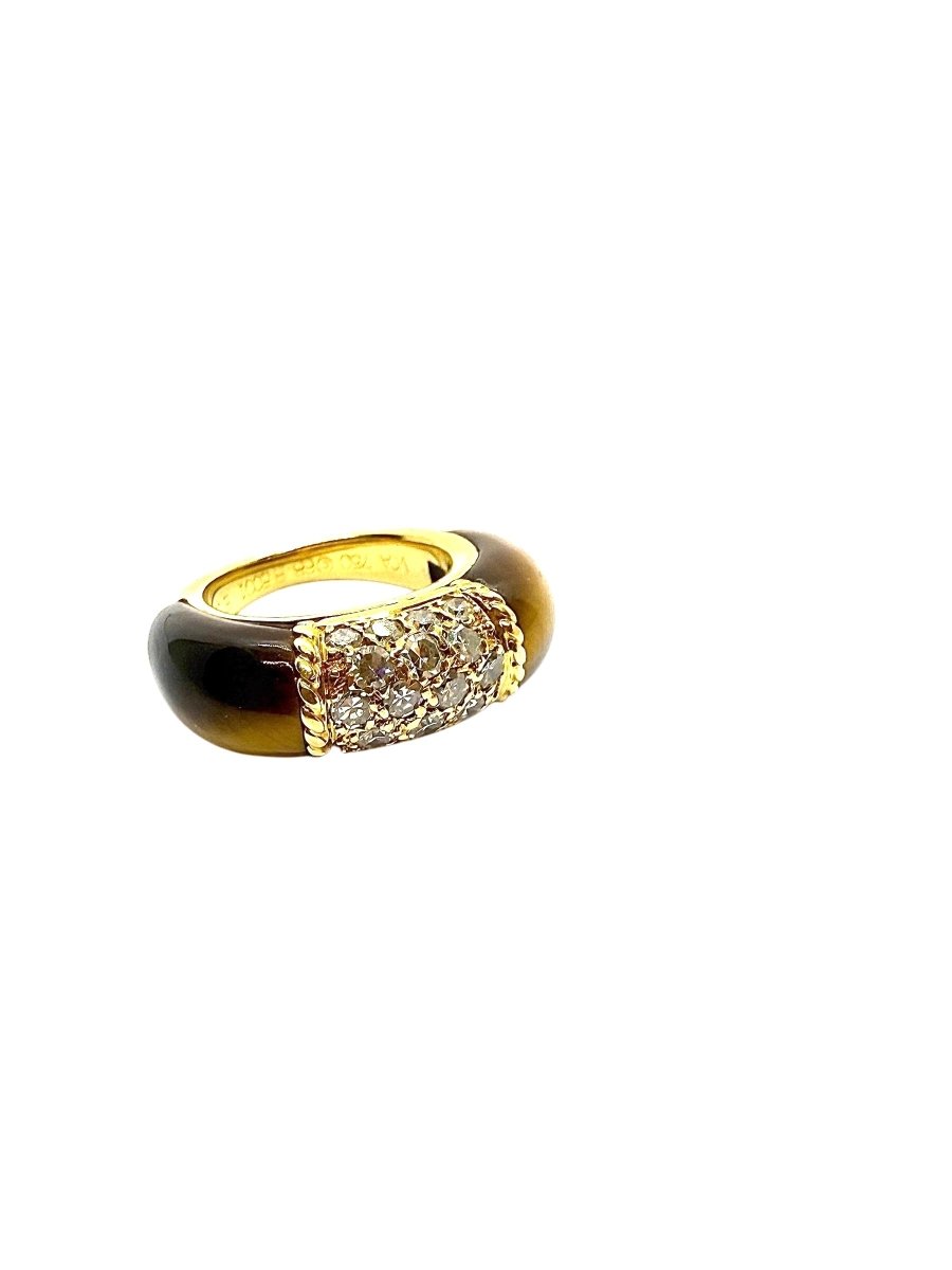 Van Cleef & Arpels bague "Philippine" en or jaune 18K diamants oeil de tigre - Maison Eloe