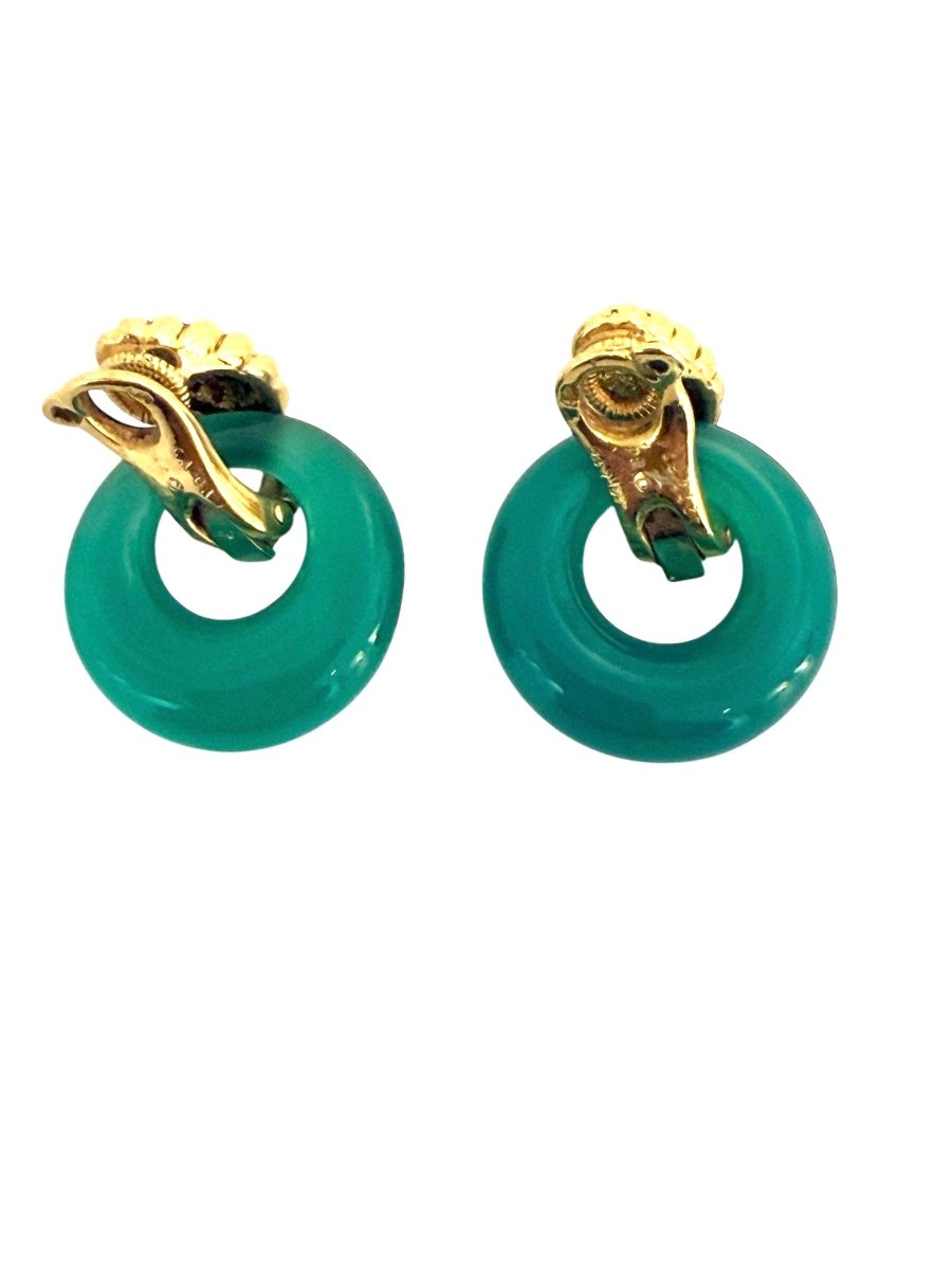 Van Cleef & Arpels boucles d'oreilles en or jaune 18K et chrysoprase - Maison Eloe