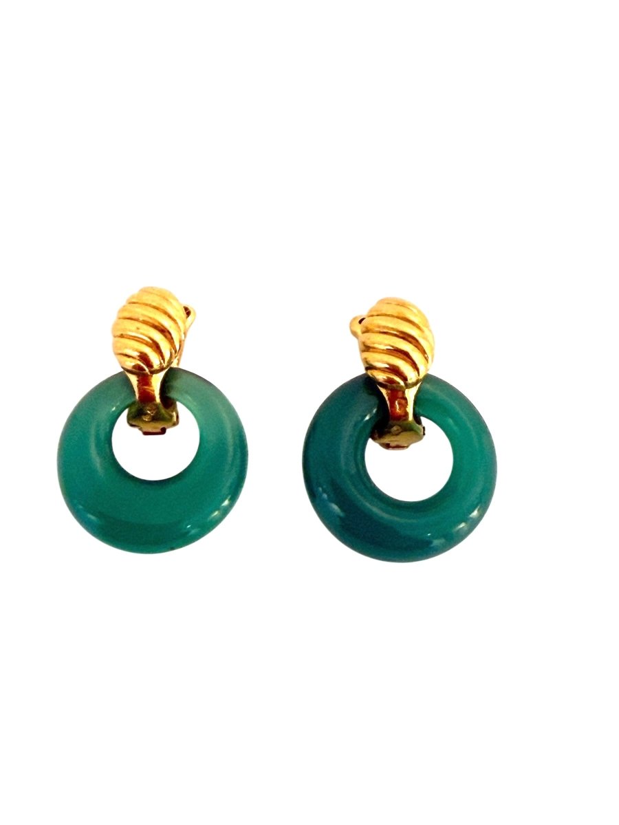 Van Cleef & Arpels boucles d'oreilles en or jaune 18K et chrysoprase - Maison Eloe