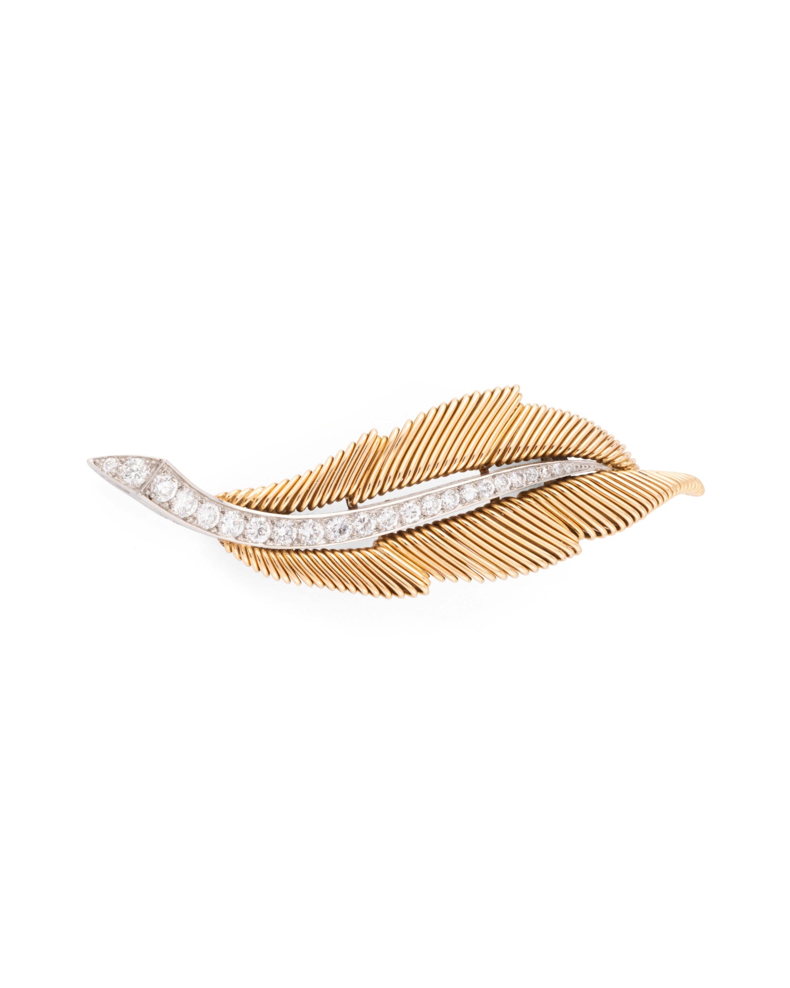 Van Cleef & Arpels Georges Lenfant Hallmark yellow gold and diamond leaf brooch