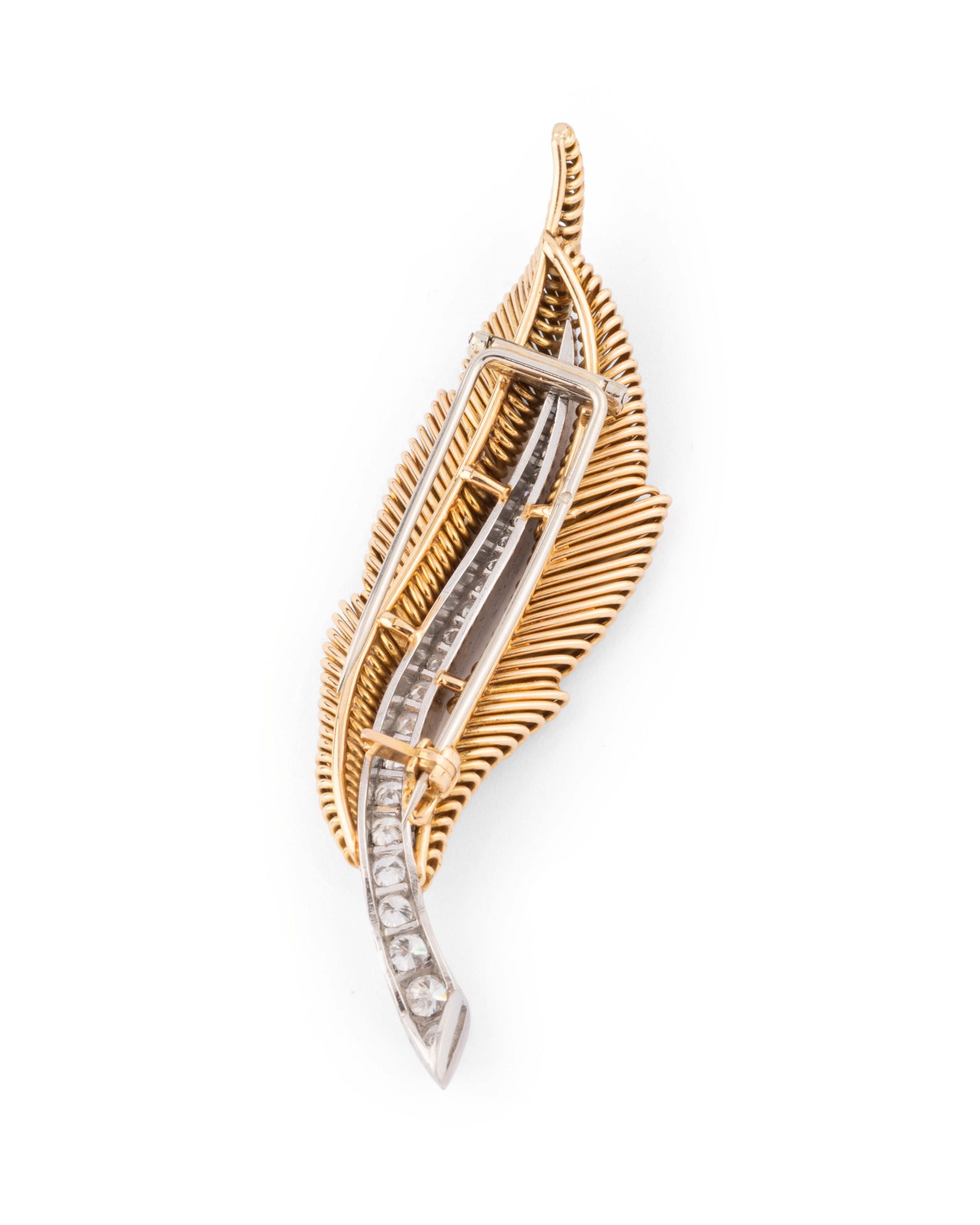 Van Cleef & Arpels Georges Lenfant Hallmark yellow gold and diamond leaf brooch