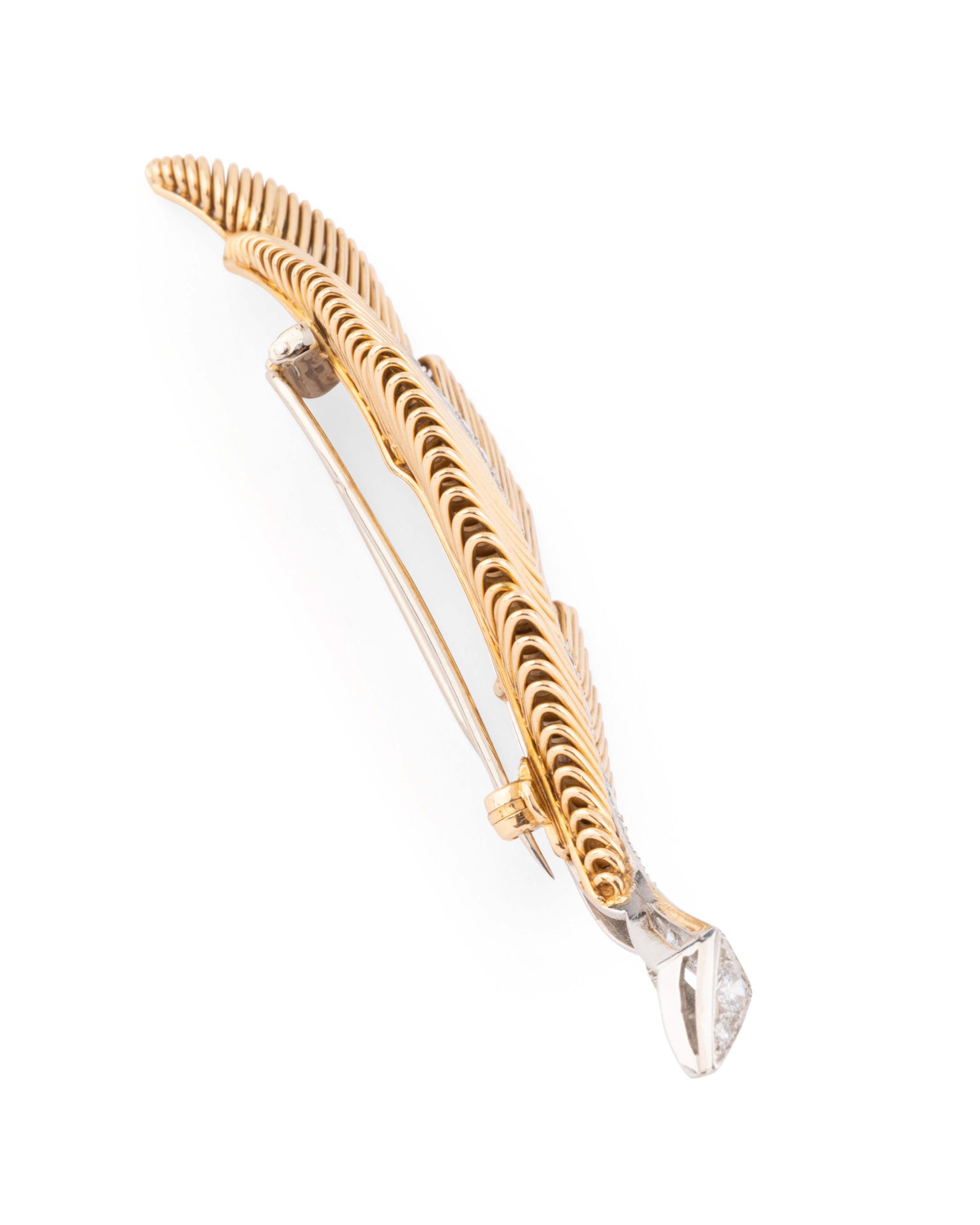 Van Cleef & Arpels Georges Lenfant Hallmark yellow gold and diamond leaf brooch