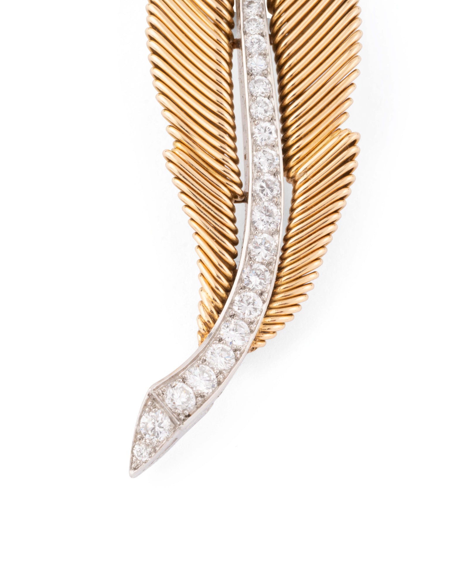 Van Cleef & Arpels Georges Lenfant Hallmark yellow gold and diamond leaf brooch