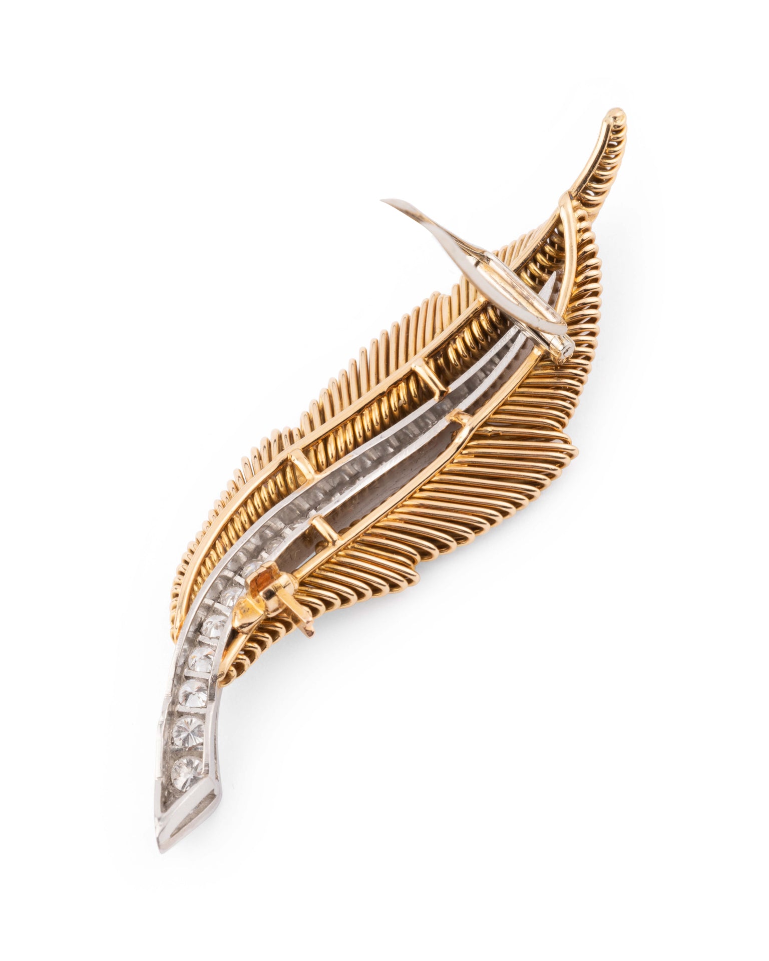 Van Cleef & Arpels Georges Lenfant Hallmark yellow gold and diamond leaf brooch