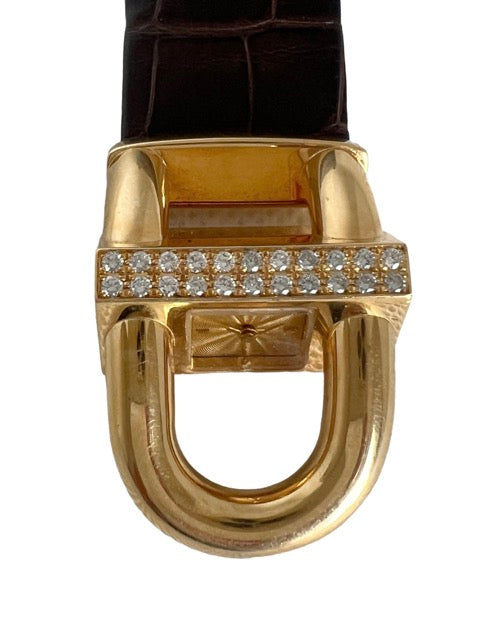 Van Cleef & Arpels, Montre Cadenas, Or jaune, Diamants et Cuir exotique