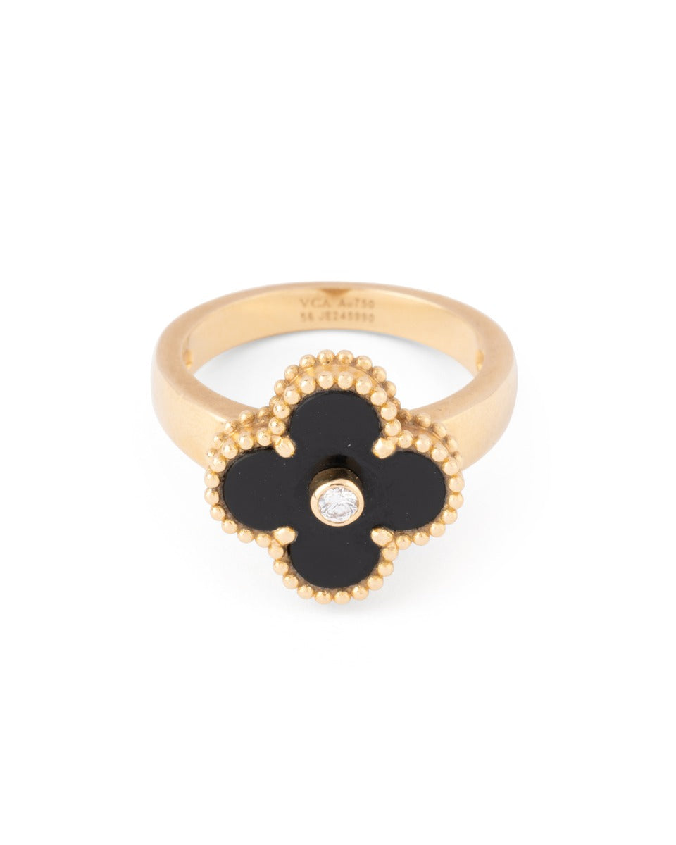 Van Cleef & Arpels, bague Alhambra or jaune 18 K, onyx et diamants