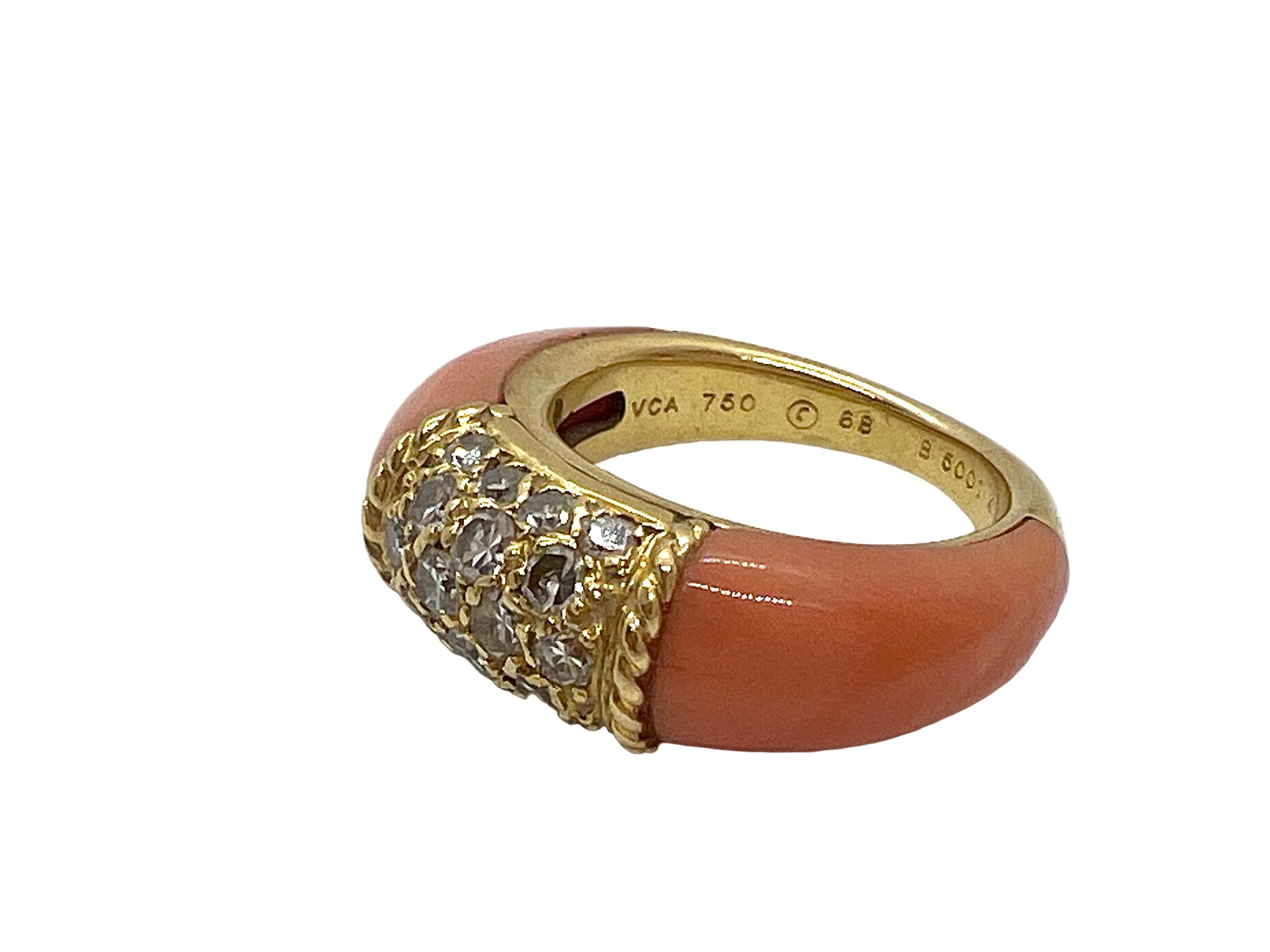 Van Cleef & Arpels, "Philippine" ring in yellow gold, coral and diamonds