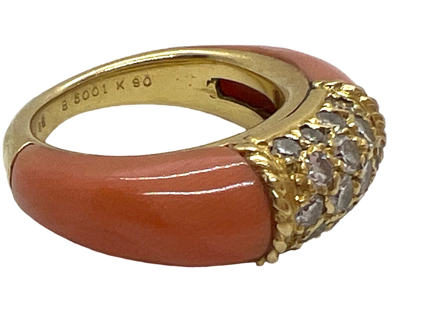 Van Cleef & Arpels, "Philippine" ring in yellow gold, coral and diamonds