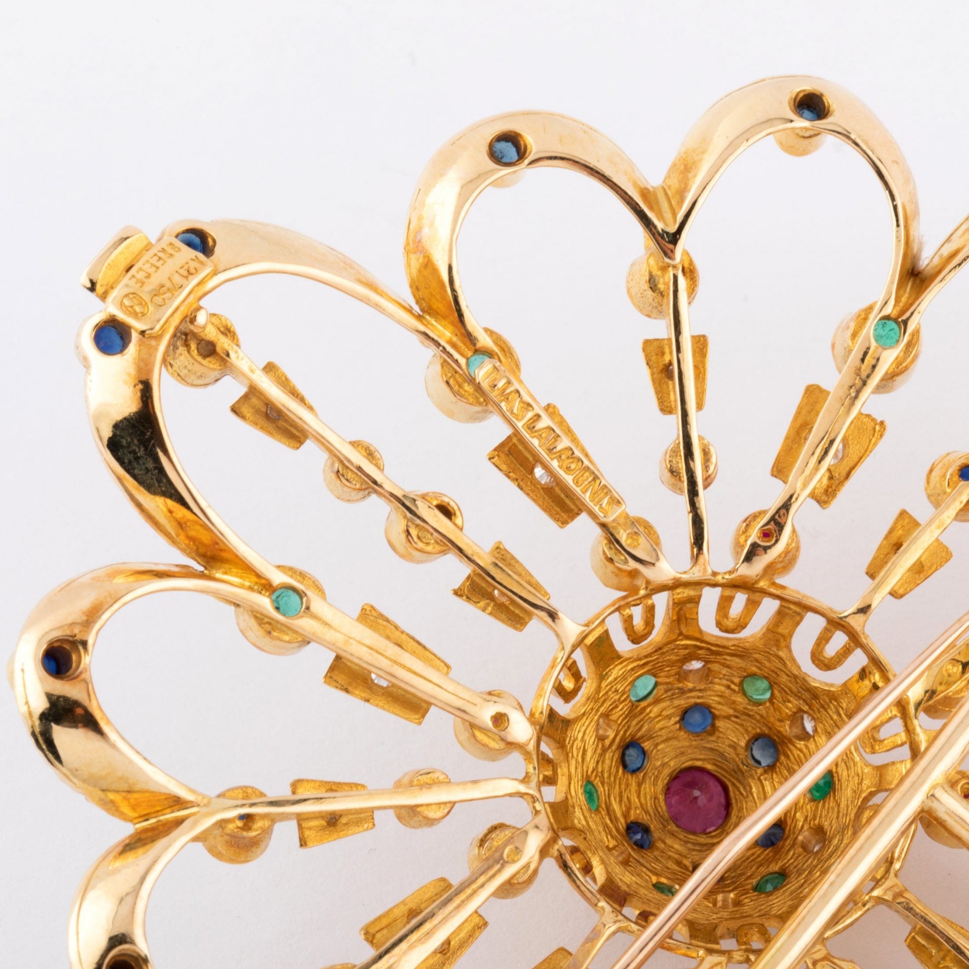 Lalaounis, yellow gold pendant and brooch decorated with precious stones