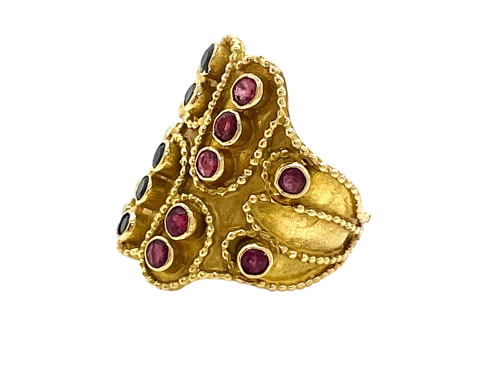 Zolotas ring in 18K yellow gold, Sapphires and Rubies