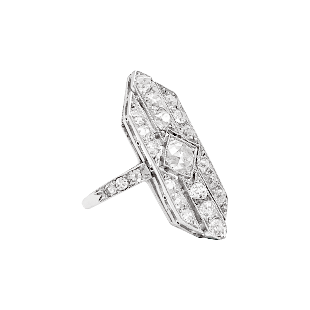 Bague Art Déco, platine et diamants. - Maison Eloe