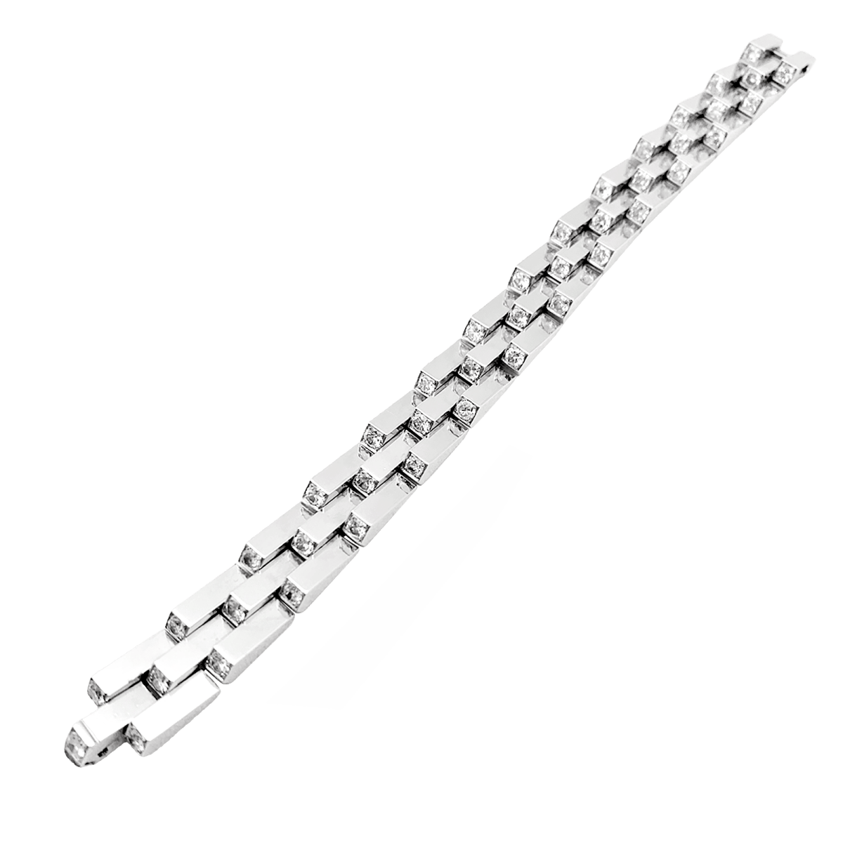 Bracelet Vintage Boucheron, "Crémaillère", platine, diamants. - Maison Eloe