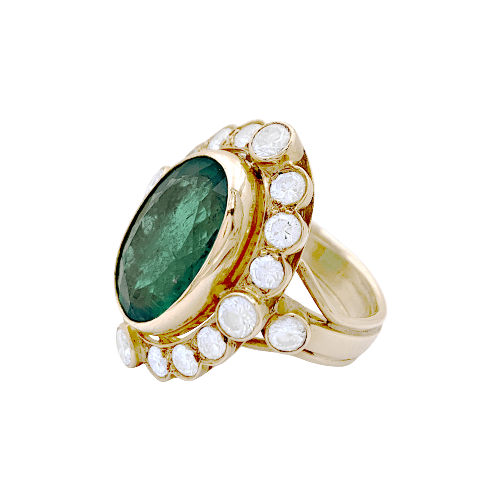 Bague or jaune, émeraude et diamants. - Maison Eloe