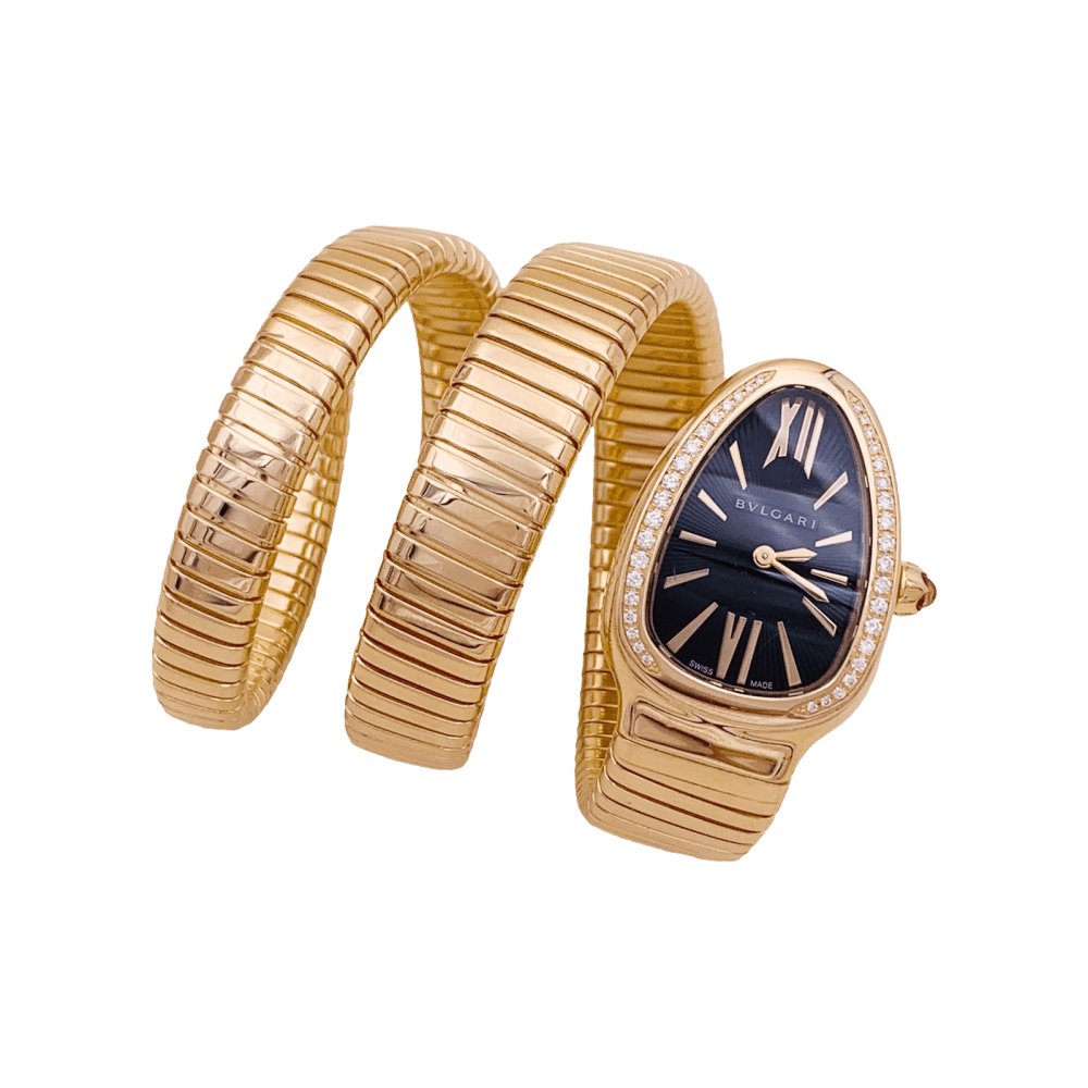 Montre Bulgari, “Serpenti Tubogas”, or rose, diamants.