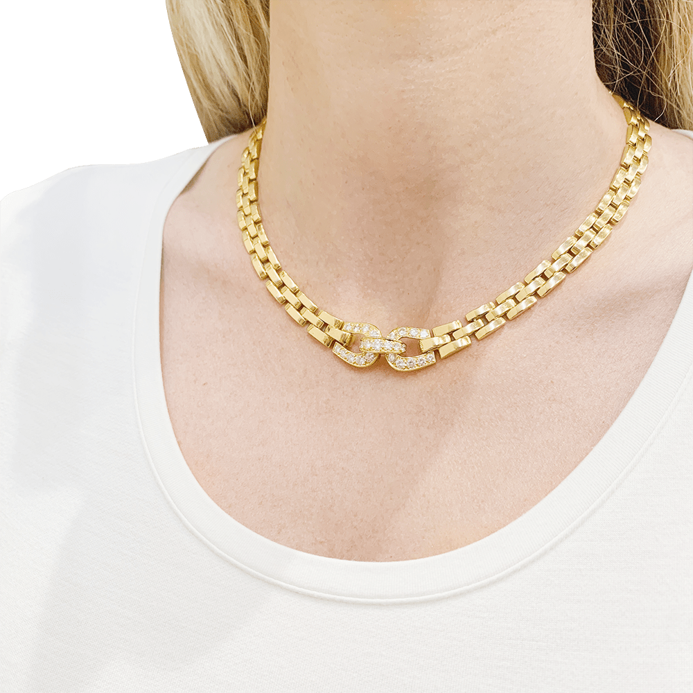 Collier Cartier, "Etrier", or jaune, diamants. - Maison Eloe