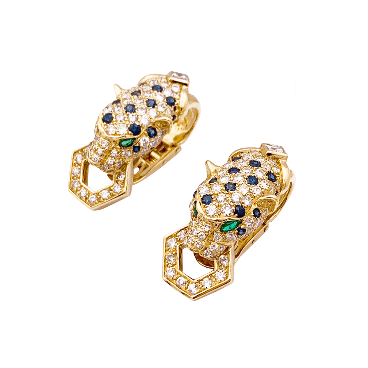Clips d'oreilles O.J. PERRIN, or jaune, diamants, saphirs et émeraudes. - Maison Eloe
