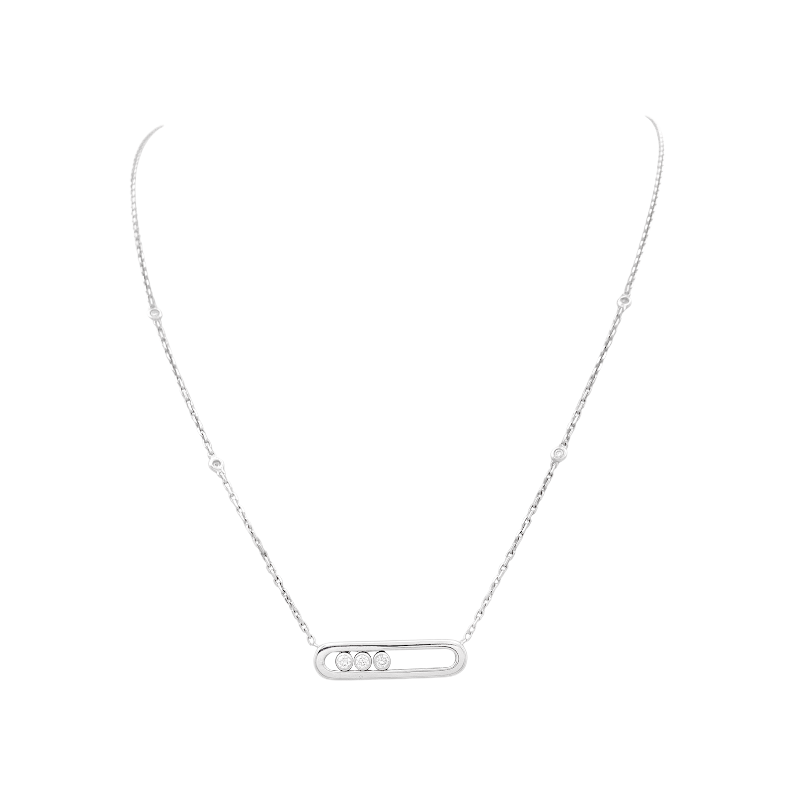Collier-Sautoir Messika, "Baby Move", or blanc, diamants.